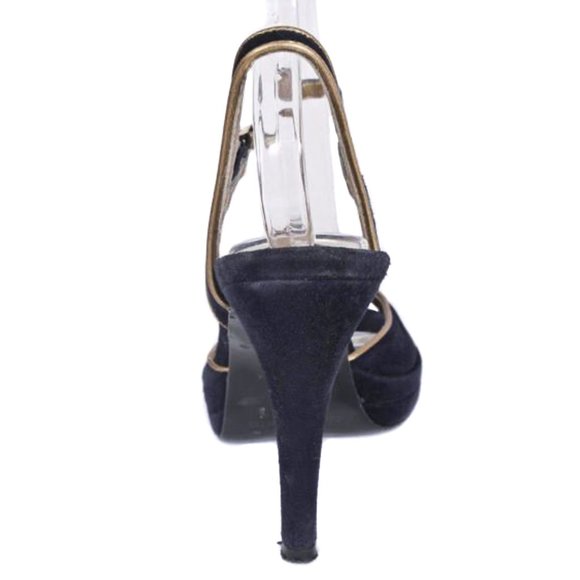 CLAUDIA CIUTI Blue Suede & Gold Ankle Strap Heels - Picture 4 of 6